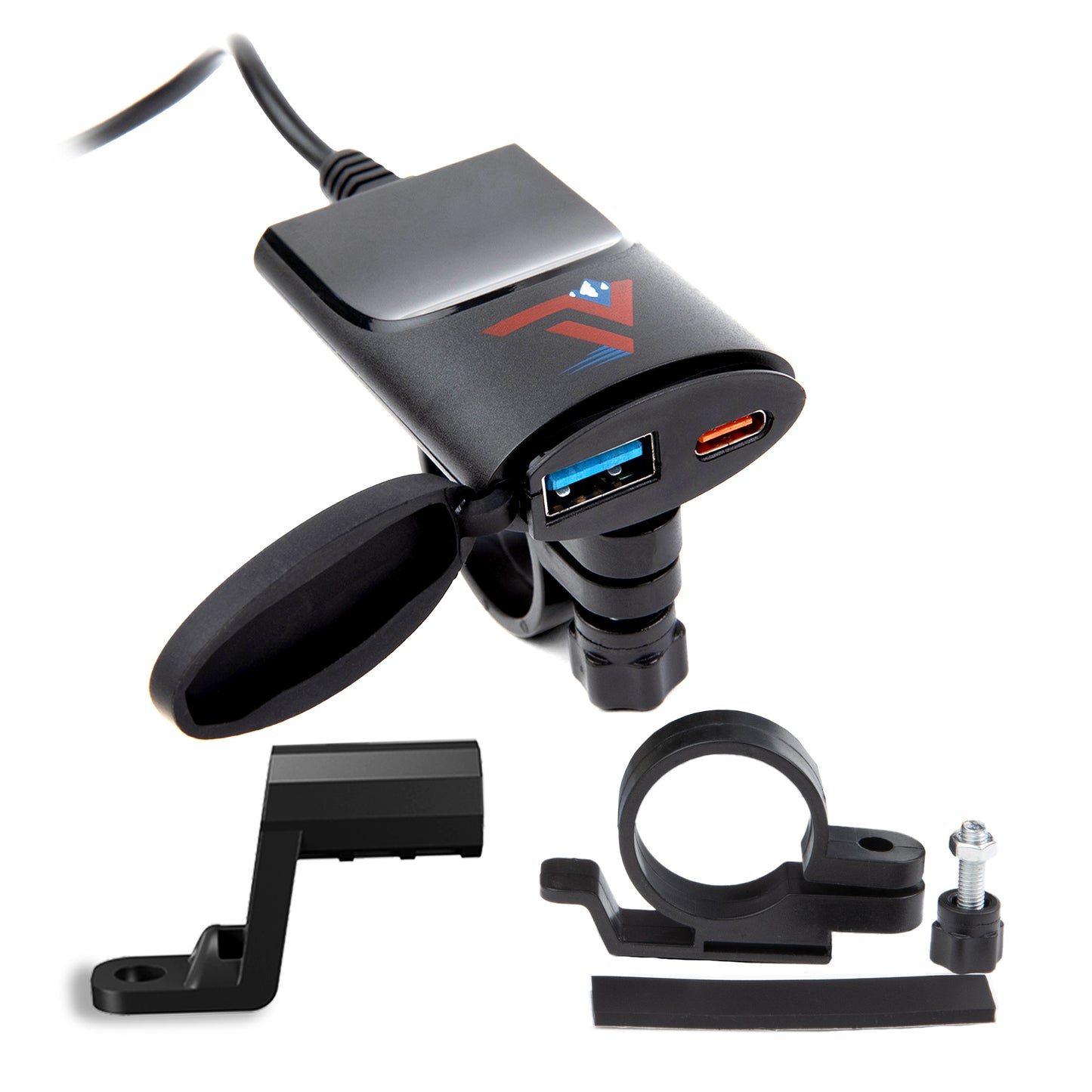 Dual Motorcycle Rapid Charging Port with Mirror Mount
