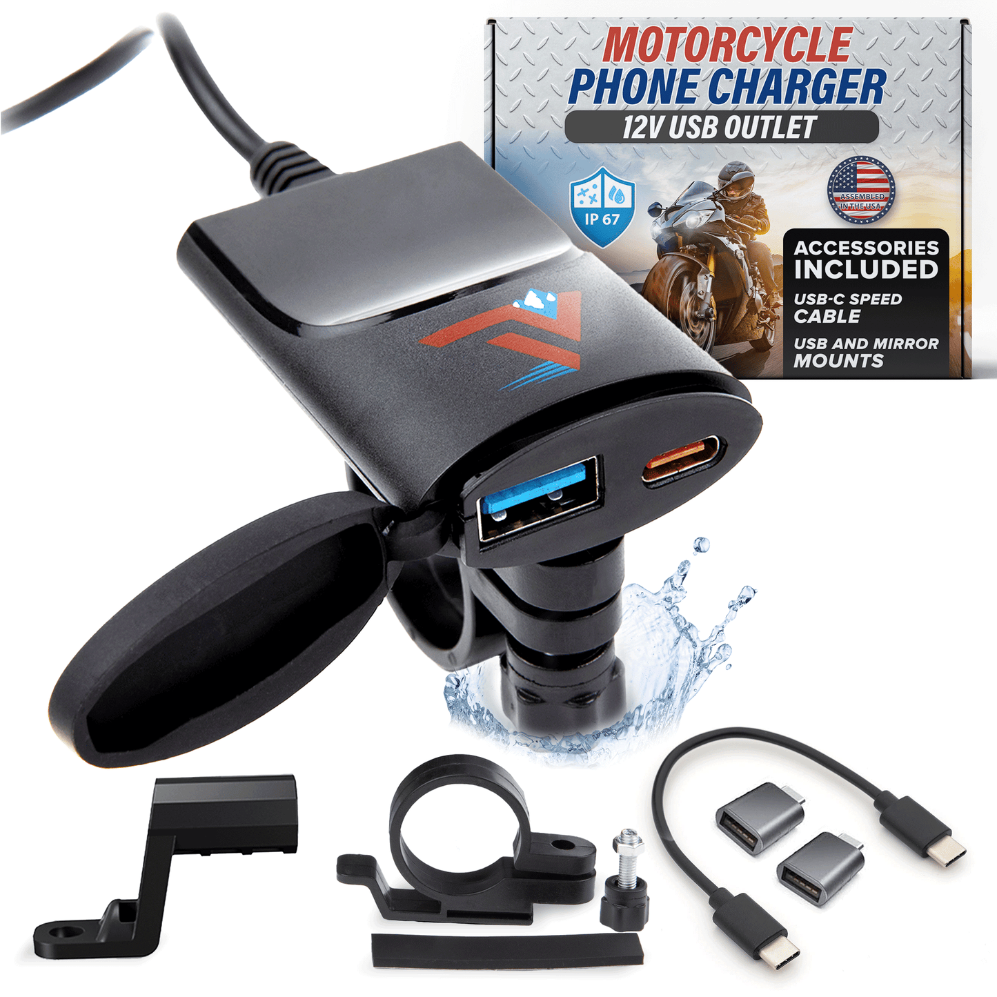 12 Volt Dual Rapid USB Cell Phone and Device Charger for Motorcycle