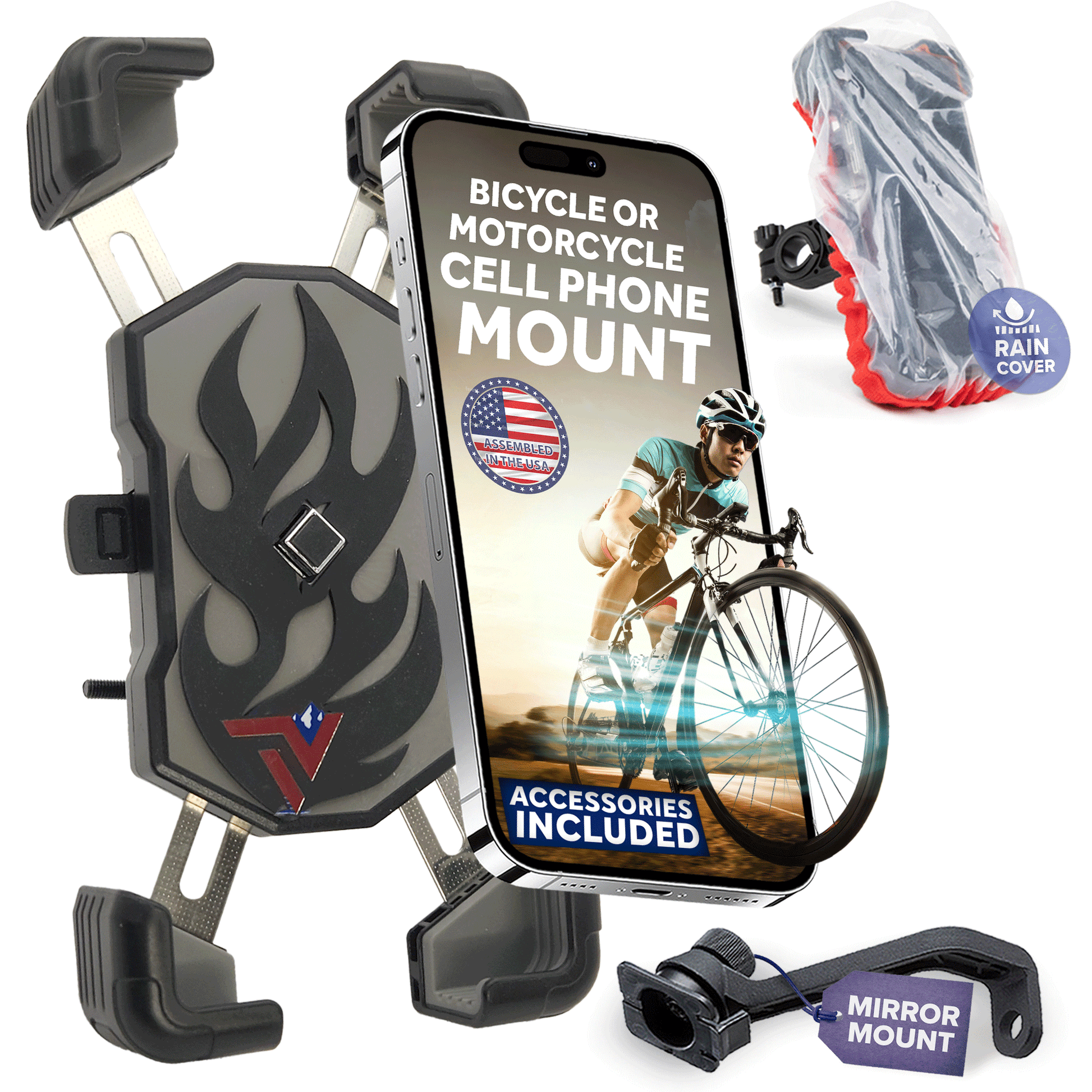 Cell Phone Holder for Bicycle, ATV, E-Bike, Motorcycle, Scooter, Stroller, and Exercise Bike