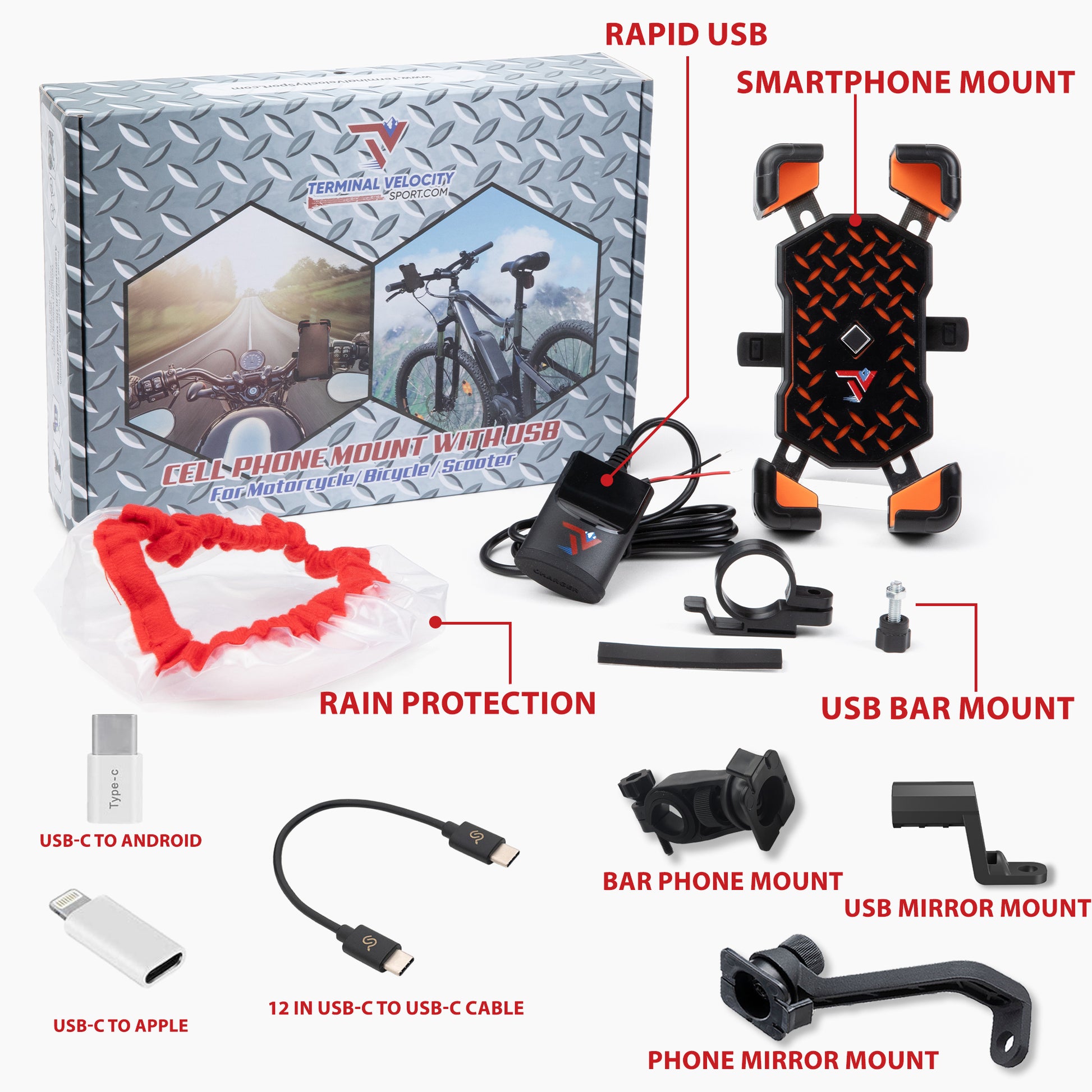 Biker Bundle Cell Phone Mount With USB Charger