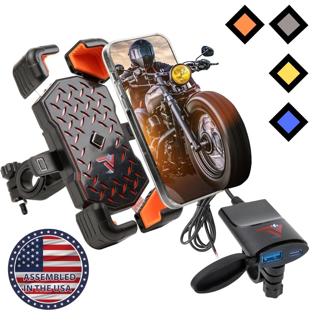 Cell Mount with USB Orange Diamond Plate Style