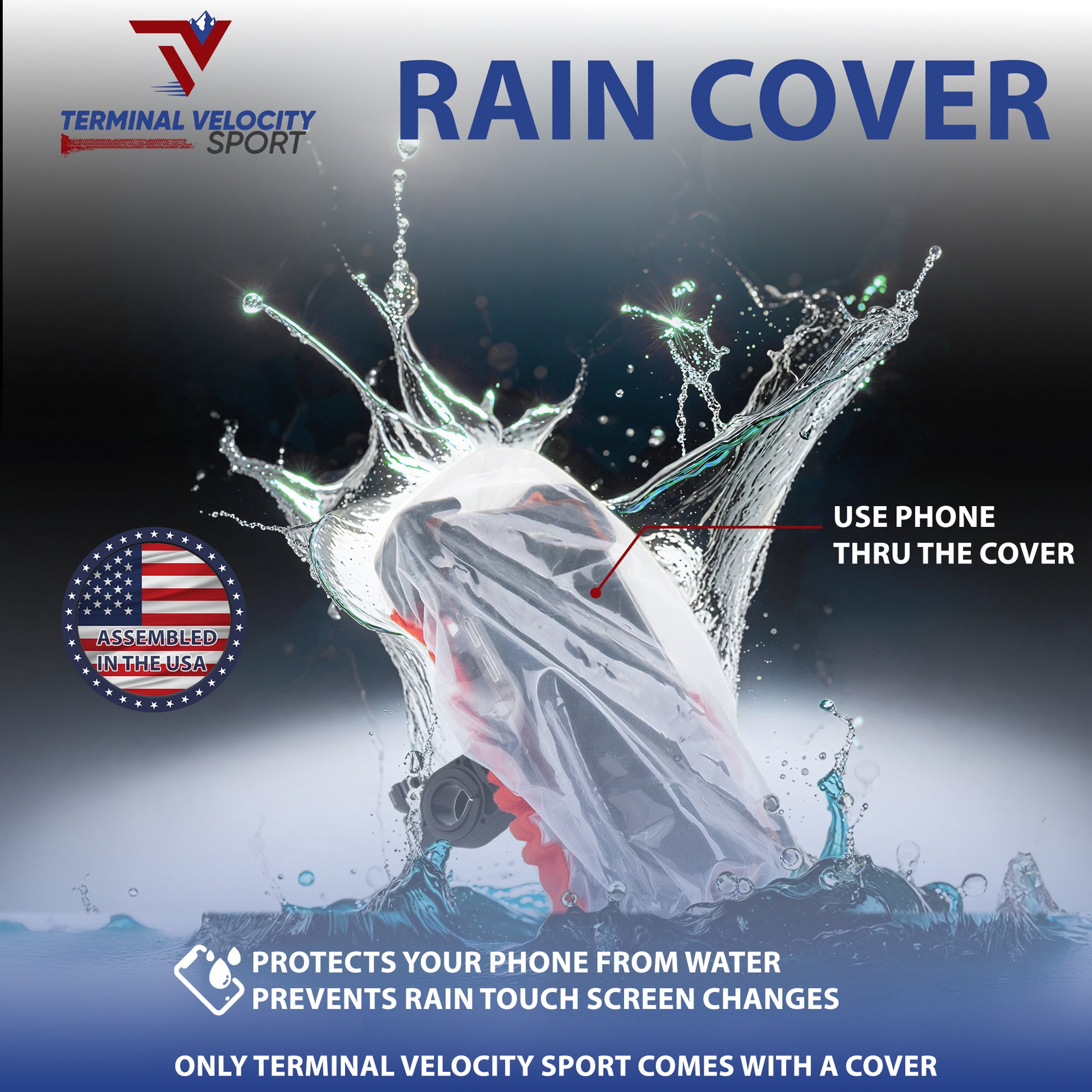 Only the TVS Cell Phone Speed Mount  comes with our Custom Rain Cover