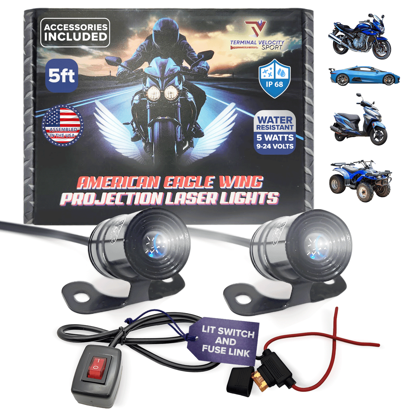 American Eagle Wing Projection Laser LED Motorcycle Lights